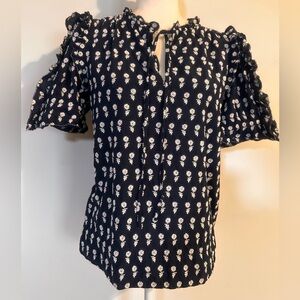 J. Crew navy blue and White embroidered Floral Blouse